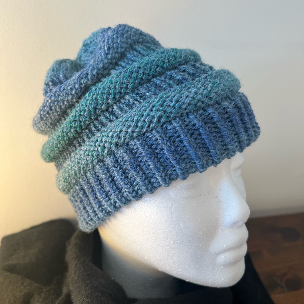 Hand-Knit Blue-Green Slouchy Beanie
